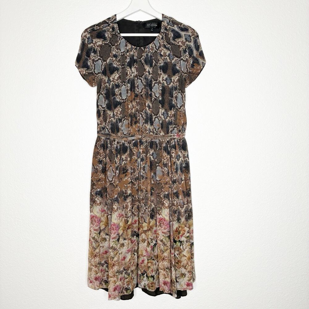 St. John Floral and Snake Print Layered Silk Dress 6